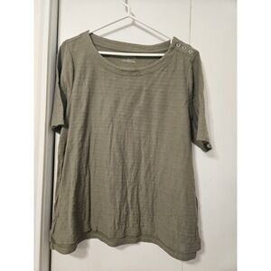 Talbots Olive Green Short-sleeve Popover T-shirt Textured Striped Knit. Size XL